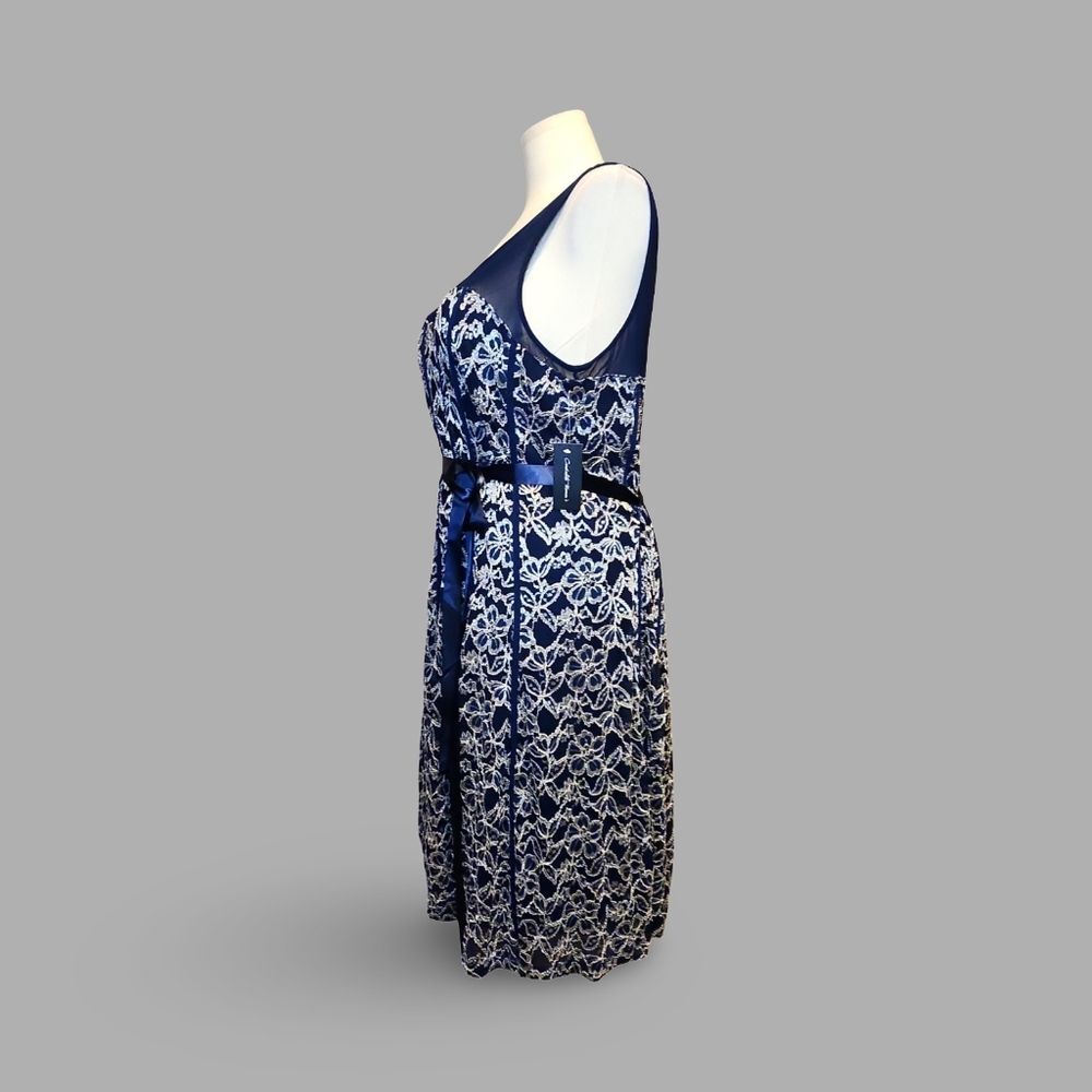 Elegant Navy and White Embroidered Dress By Candlelight Women's Fairycore Formal - Picture 2 of 11